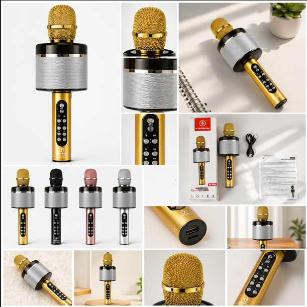Microfone Amador com cabo e conector PS Karaoke ótima qualidade funcional Dourado e preto