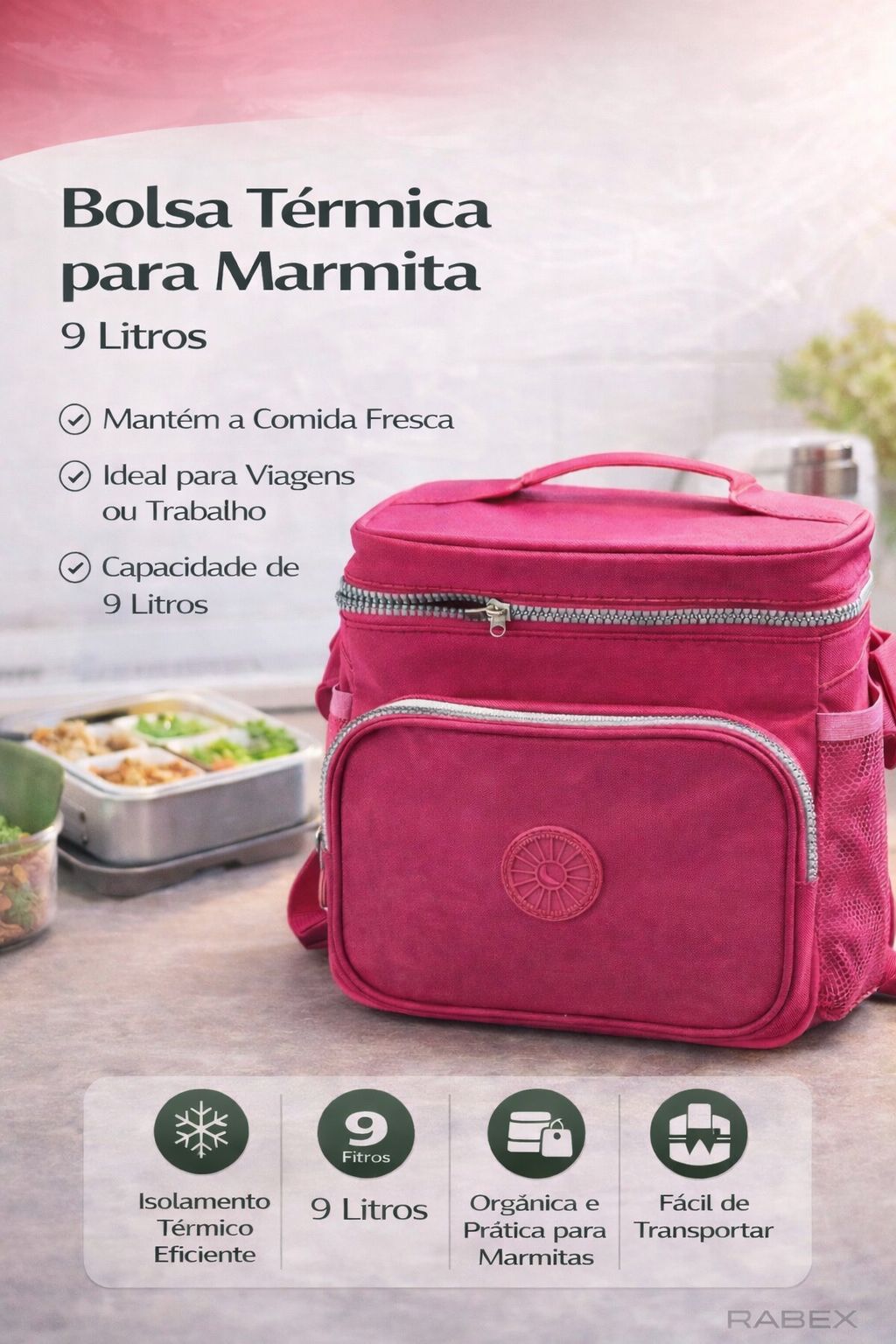Bolsa Lancheira Térmica 9 litros Marmitas Com Isolamento