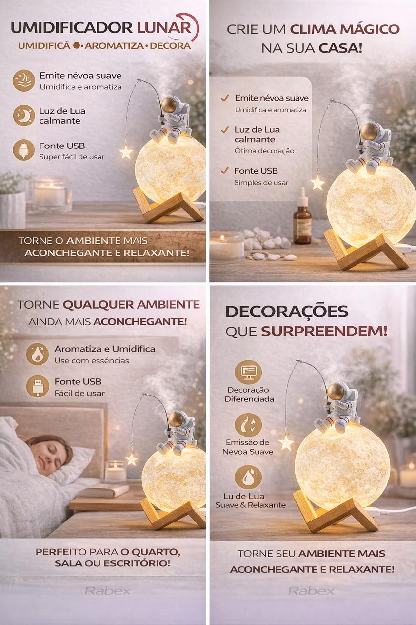 Umidificador de ar Lunar decorativo e funcional 880ml