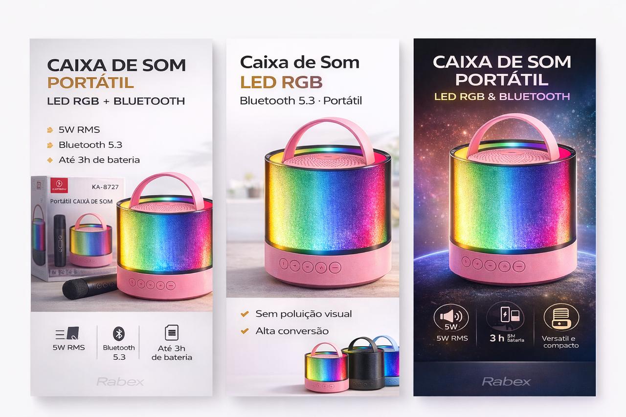 Caixa de Som Bluetooth Portátil com Microfone Karaokê LED RGB KA8727