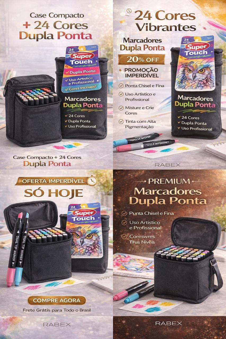 Caneta Boob Goods Com Inmetro 24 cores Marcador de ponta dupla Goller Super Touch