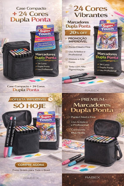 Caneta Boob Goods Com Inmetro 24 cores Marcador de ponta dupla Goller Super Touch