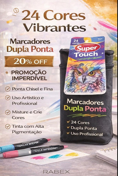 Caneta Boob Goods Com Inmetro 24 cores Marcador de ponta dupla Goller Super Touch