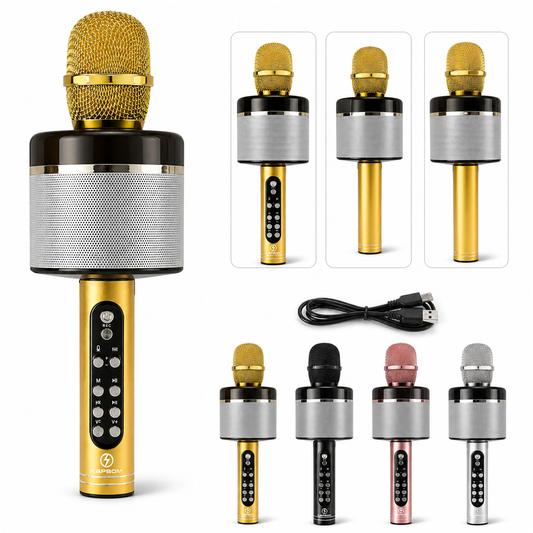 Microfone Amador com cabo e conector PS Karaoke ótima qualidade funcional Dourado  e preto