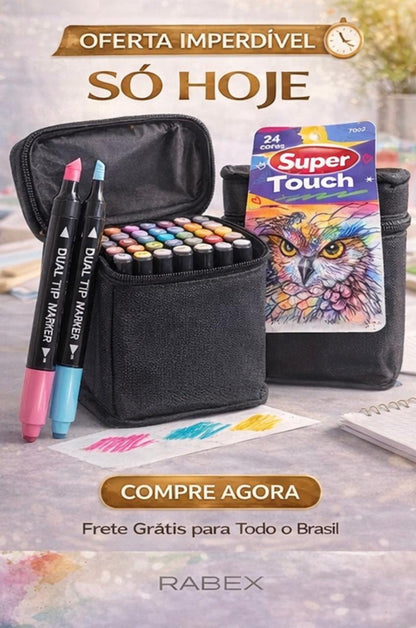 Caneta Boob Goods Com Inmetro 24 cores Marcador de ponta dupla Goller Super Touch