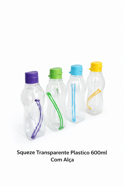 Squeeze transparente plástico 600ml com alça
