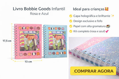 Livro de pintar Bobbie goods capa dura com brilho azul e rosa 50 folhas