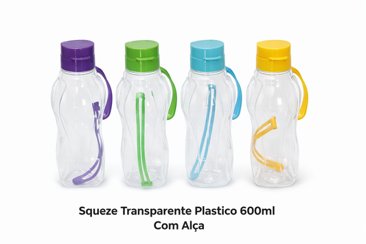 Squeeze transparente plástico 600ml com alça