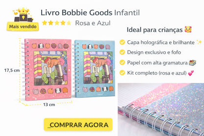 Livro de pintar Bobbie goods capa dura com brilho azul e rosa 50 folhas