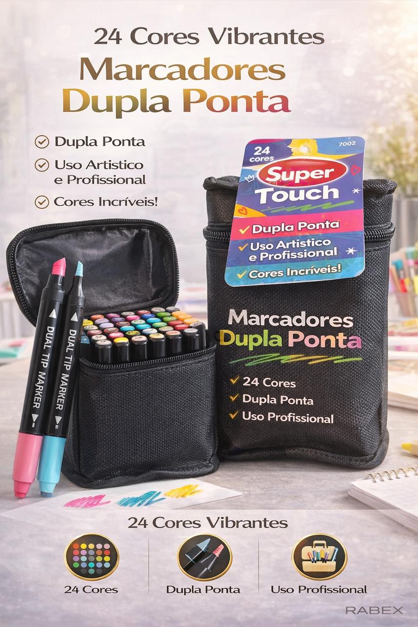 Caneta Boob Goods Com Inmetro 24 cores Marcador de ponta dupla Goller Super Touch