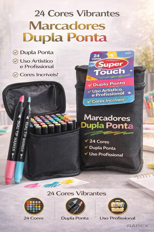 Caneta Boob Goods Com Inmetro 24 cores Marcador de ponta dupla Goller Super Touch