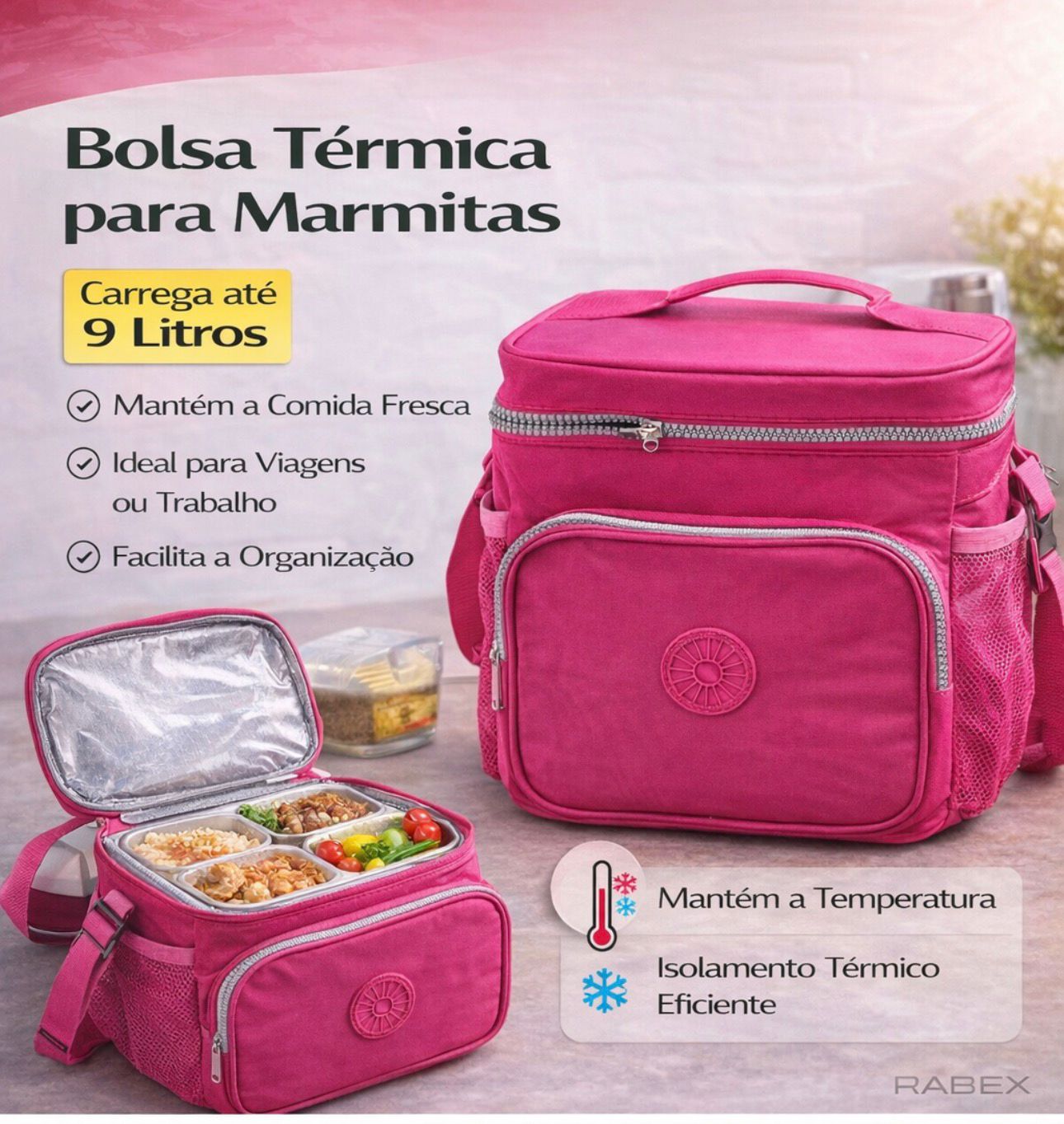 Bolsa  Lancheira Térmica 9 litros Marmitas Com Isolamento