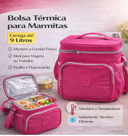 Bolsa  Lancheira Térmica 9 litros Marmitas Com Isolamento