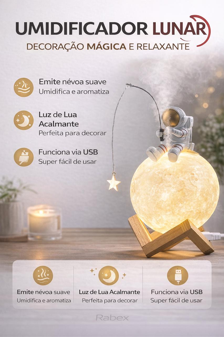 Umidificador de ar Lunar decorativo e funcional 880ml