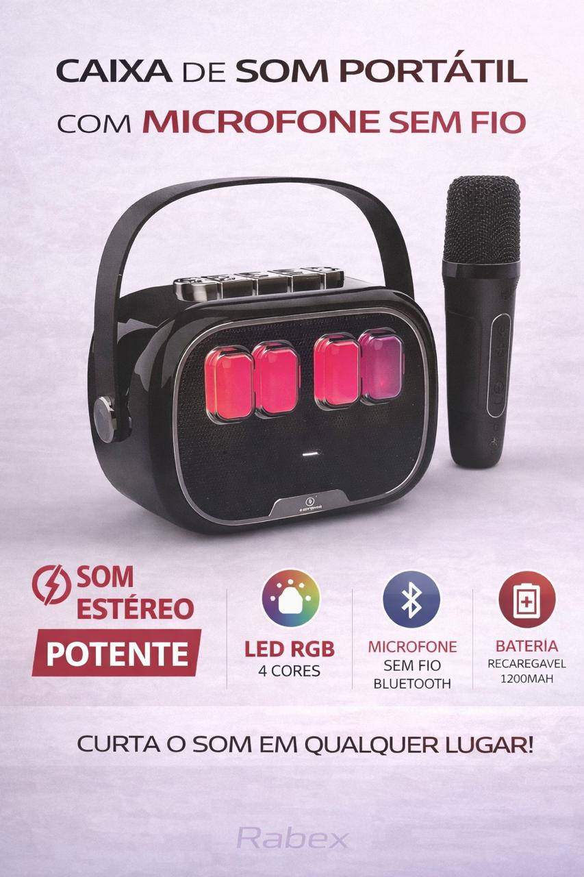 Caixa De Som Bluetooth Kapbom KA-8729 10W Portátil Com Microfone