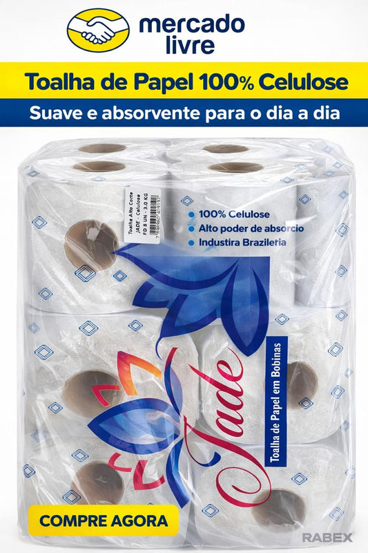 Papel Toalha Bobina  Alto corte Celulose 3kg Jade FD 8 rolos