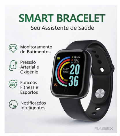 Smartwatch Relógio Digital Bracelet Your Health Steward Preto/Branco