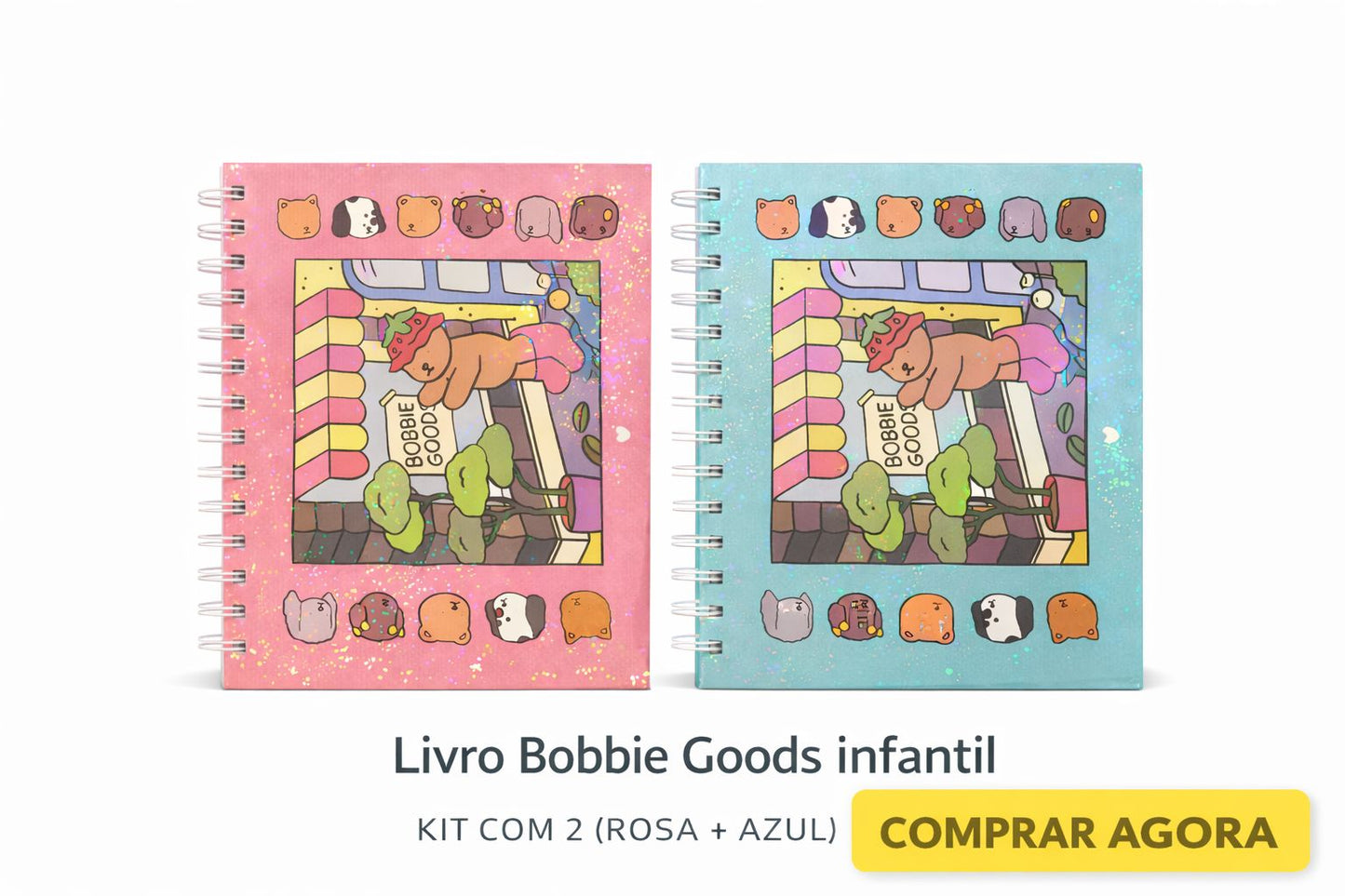 Livro de pintar Bobbie goods capa dura com brilho azul e rosa 50 folhas