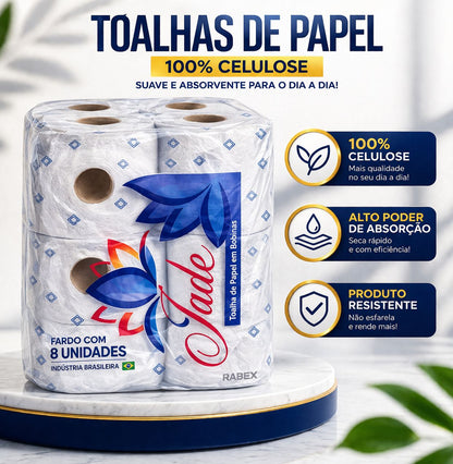 Papel Toalha Bobina  Alto corte Celulose 3kg Jade FD 8 rolos