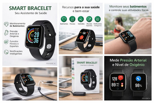 Smartwatch Relógio Digital Bracelet Your Health Steward Preto/Branco