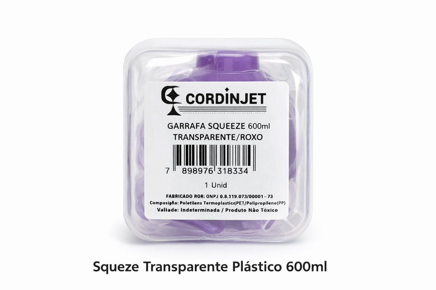 Squeeze transparente plástico 600ml com alça