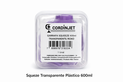 Squeeze transparente plástico 600ml com alça