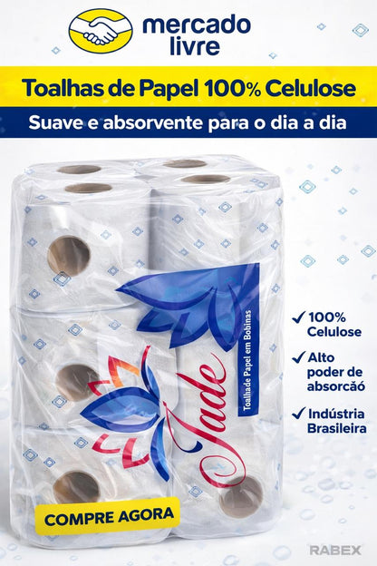 Papel Toalha Bobina  Alto corte Celulose 3kg Jade FD 8 rolos