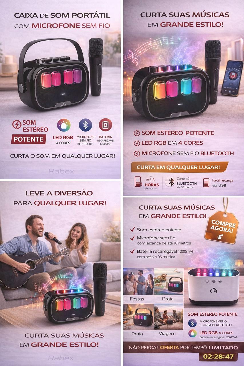 Caixa De Som Bluetooth Kapbom KA-8729 10W Portátil Com Microfone