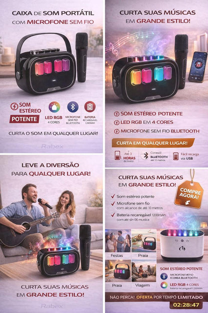 Caixa De Som Bluetooth Kapbom KA-8729 10W Portátil Com Microfone