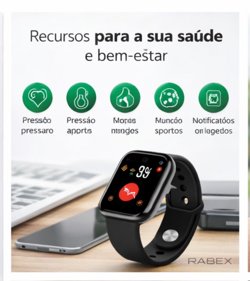 Smartwatch Relógio Digital Bracelet Your Health Steward Preto/Branco