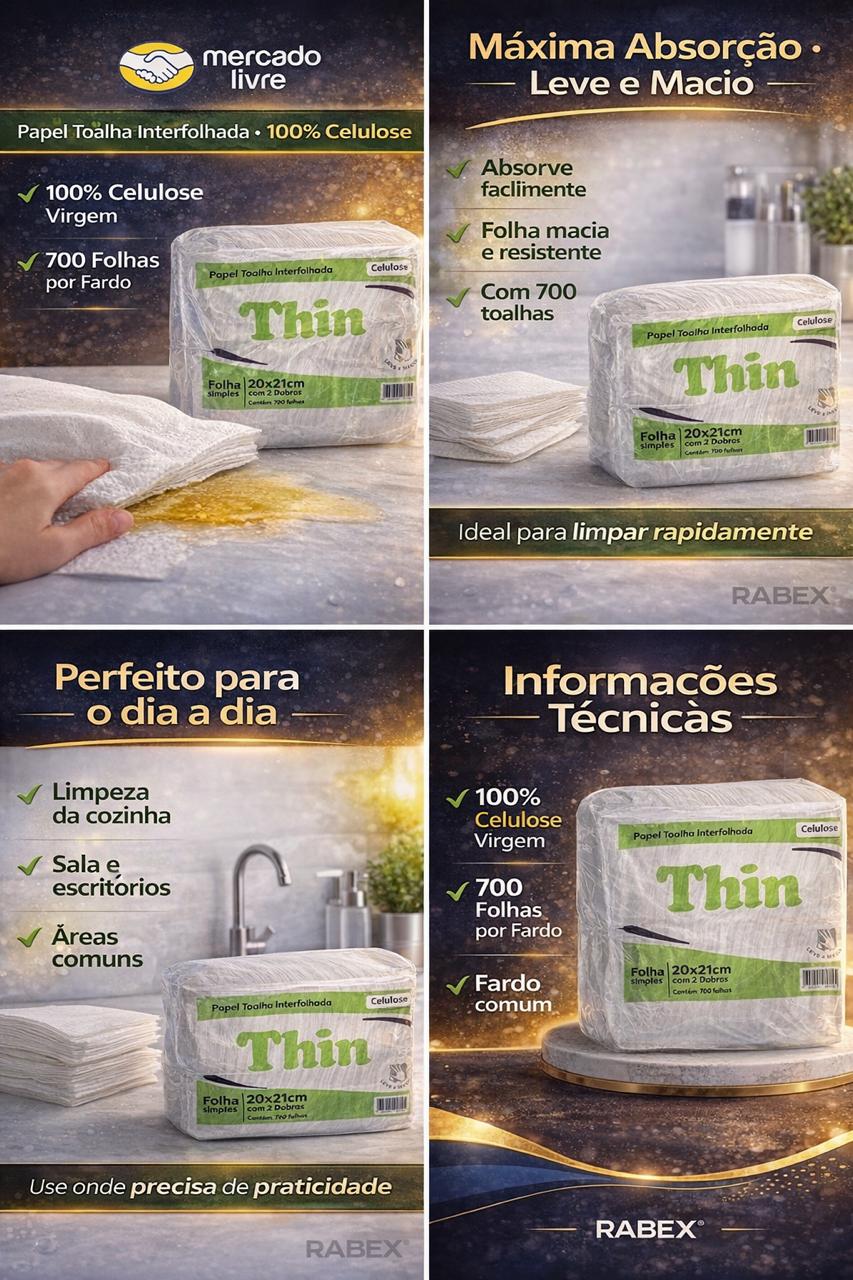 Papel Interfolha Celulose Thin 700 folhas