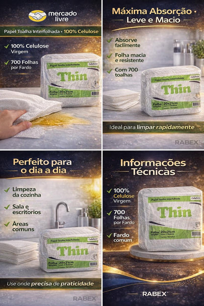 Papel Interfolha Celulose Thin 700 folhas