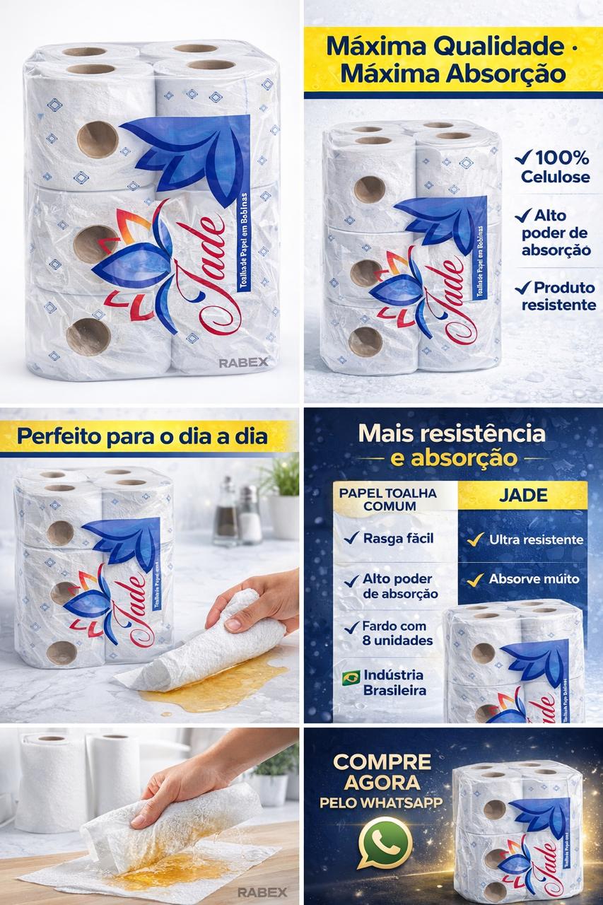 Papel Toalha Bobina  Alto corte Celulose 3kg Jade FD 8 rolos