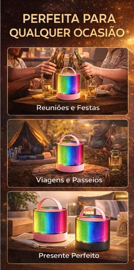 Caixa de Som Bluetooth Portátil com Microfone Karaokê LED RGB KA8727