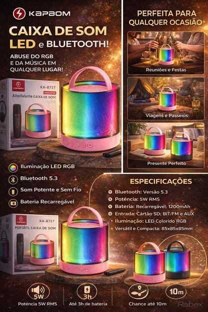 Caixa de Som Bluetooth Portátil com Microfone Karaokê LED RGB KA8727