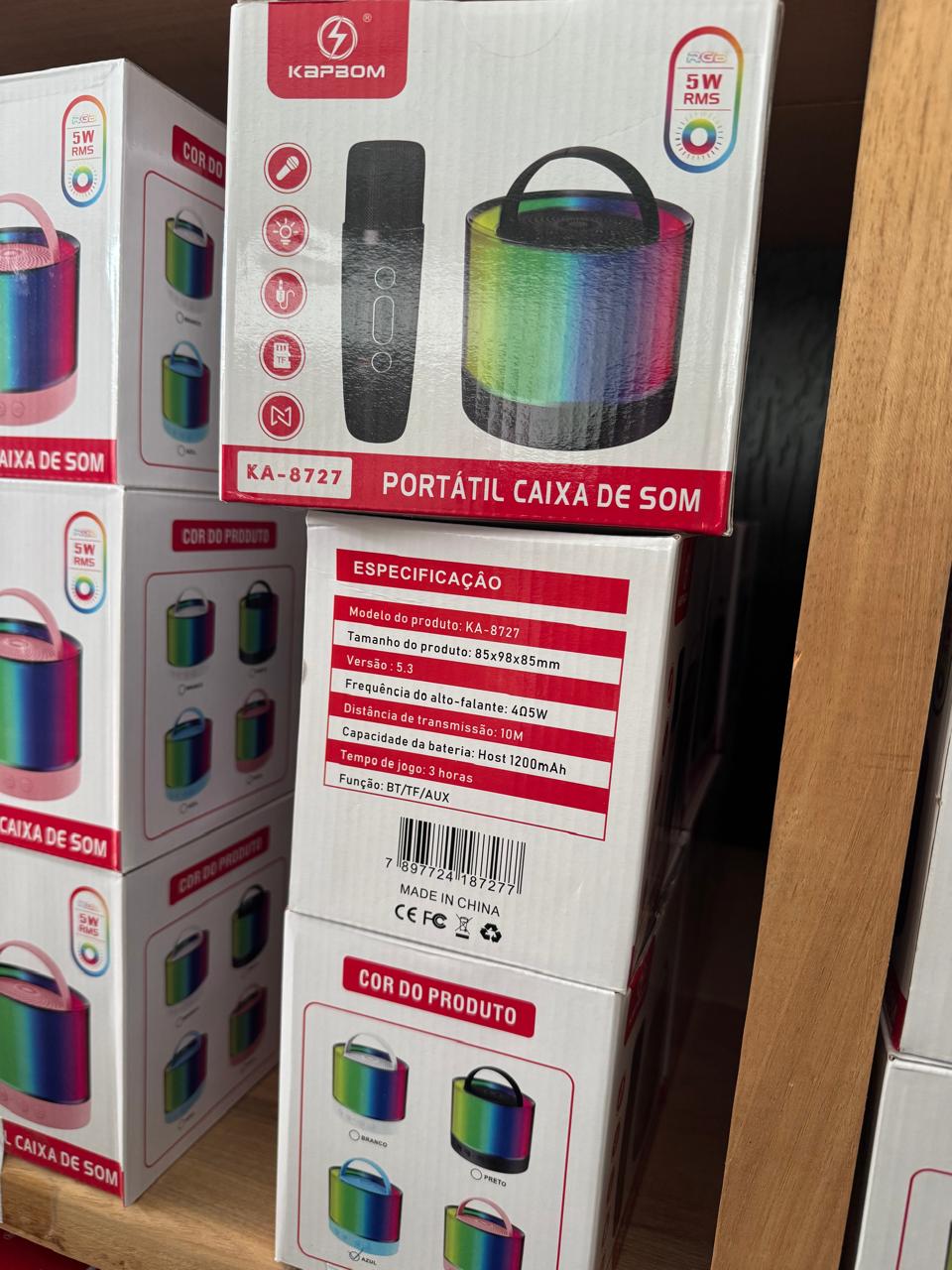 Caixa de Som Bluetooth Portátil com Microfone Karaokê LED RGB KA8727